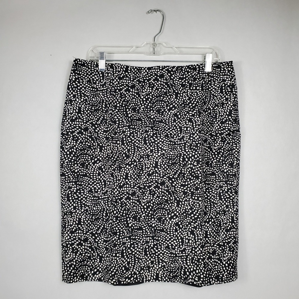 Liz Claiborne Womens Black White Abstract Dot Cotton Pencil Skirt Size 12 Lined